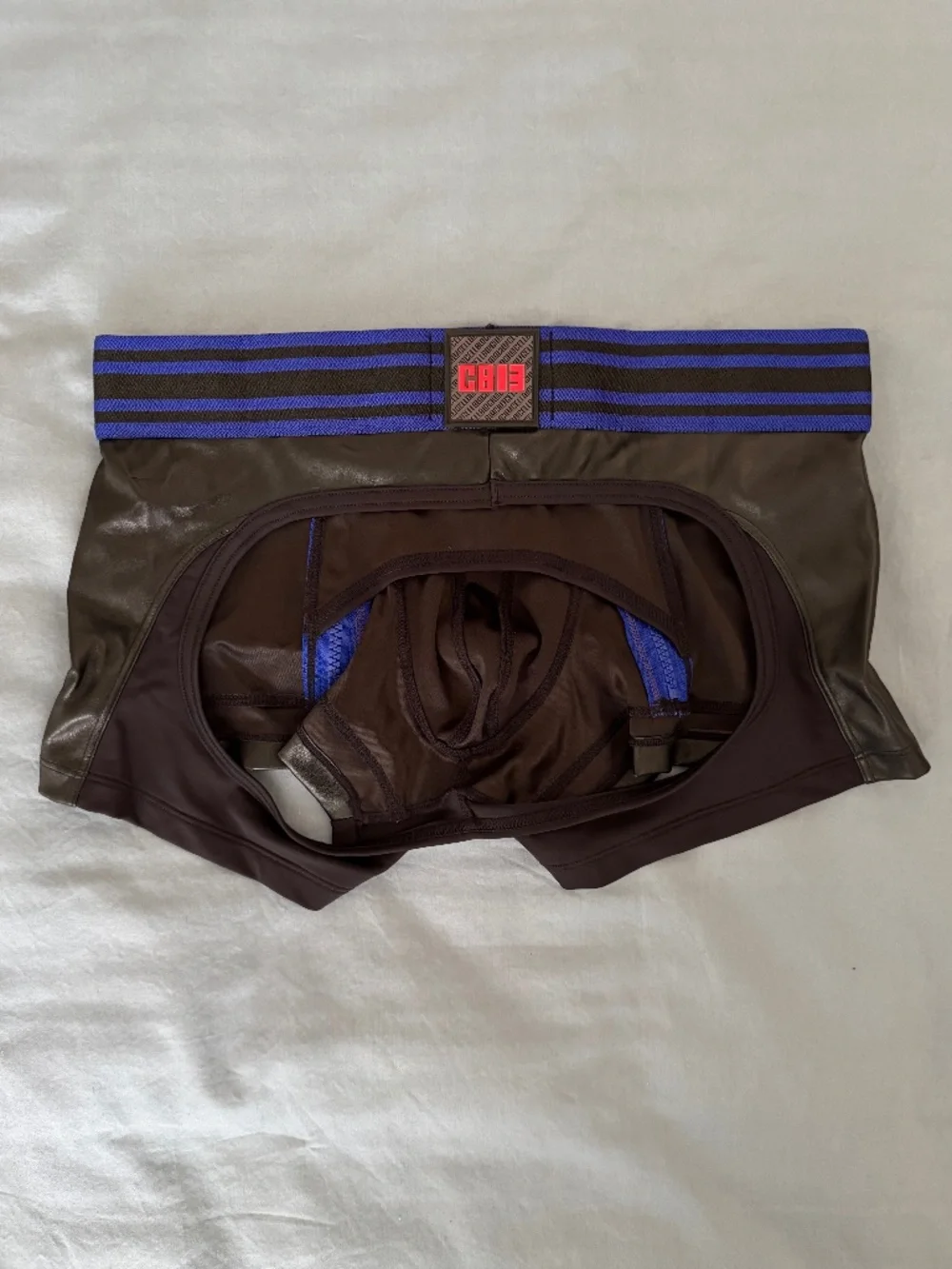 CellBlock 13 PU Leather Jock Brief - Double Zip Pouch - Medium - Black/Blue - Picture 4 of 4